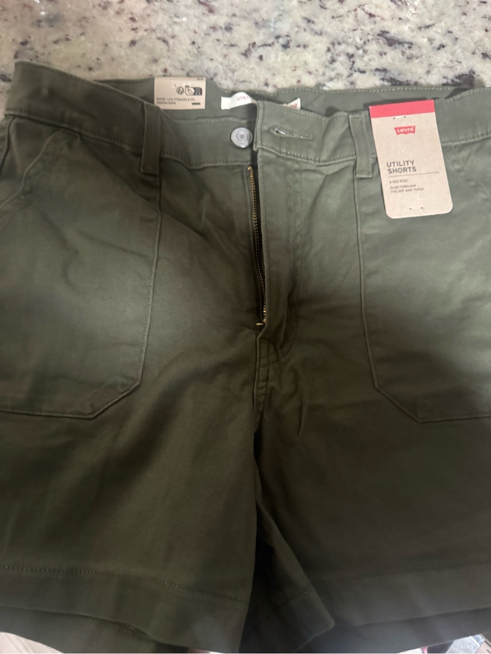 Levi's Olive Green Utility Shorts with Front Patch Pockets